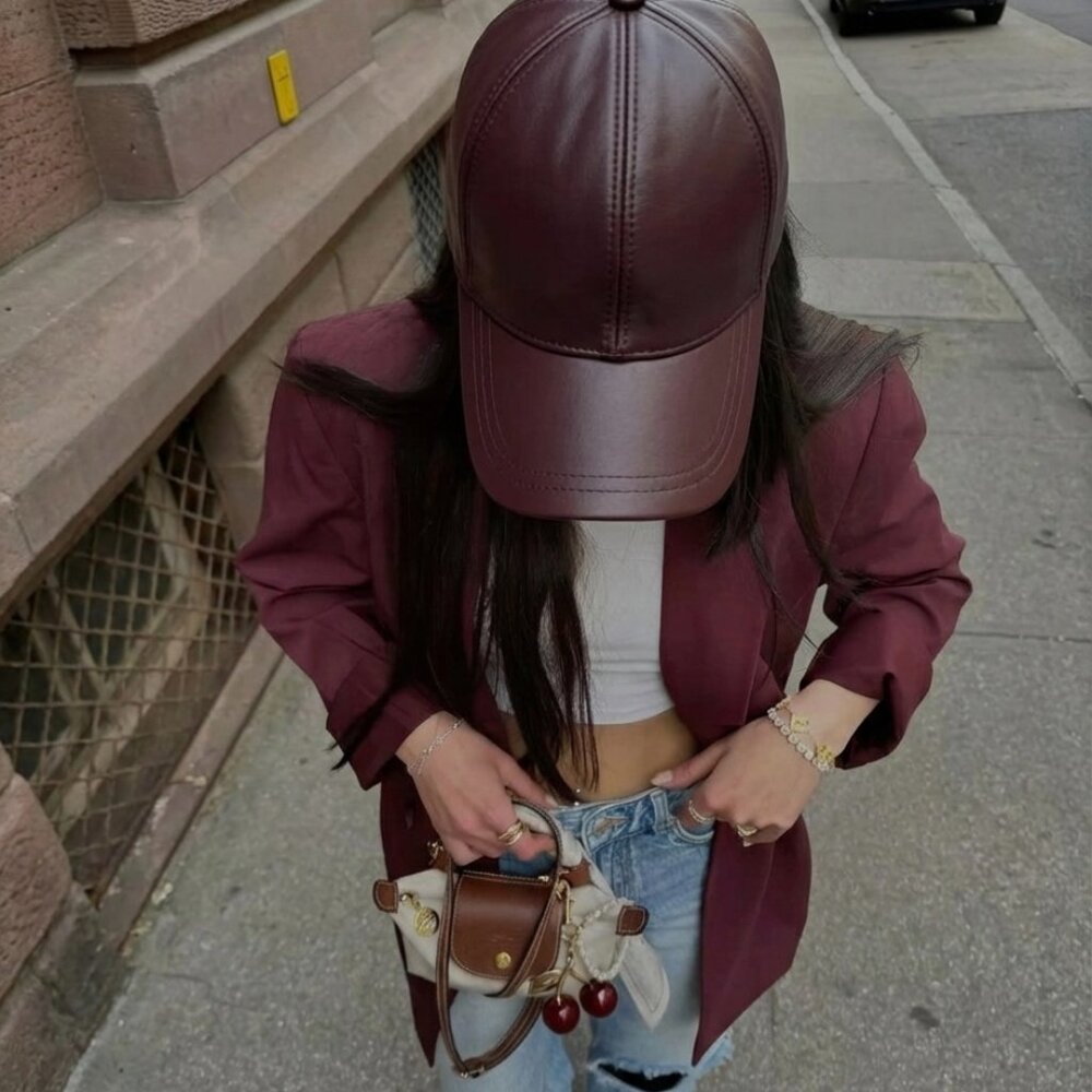 Cherry Genuine Leather Cap Leather Baseball Cap Handmade Leather Cap Unisex